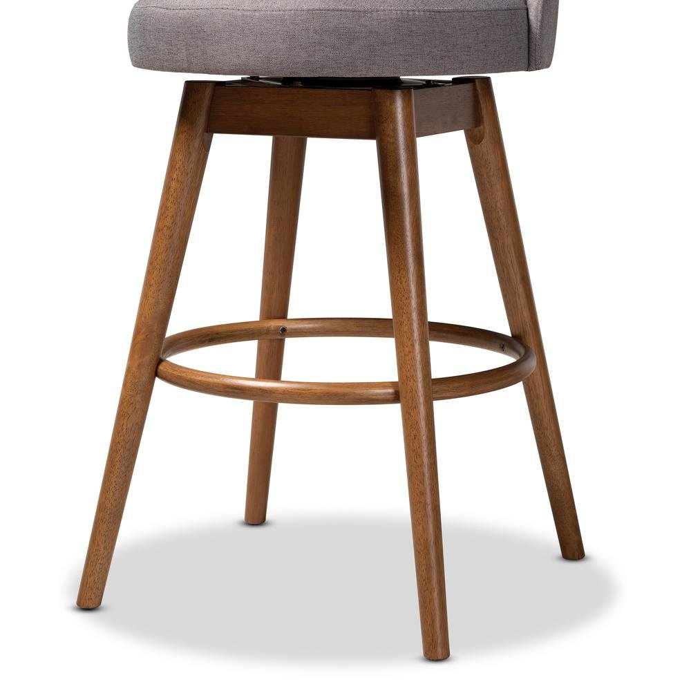 Grey Fabric Upholstered Walnut-Finished Wood Swivel Bar Stool Set of 2