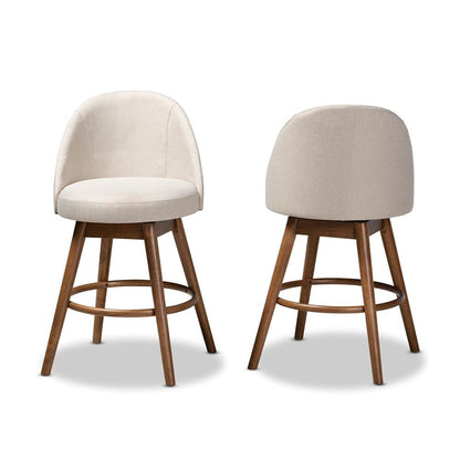 Walnut-Finished Wood Swivel Counter Stool Set of 2
