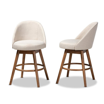 Walnut-Finished Wood Swivel Counter Stool Set of 2