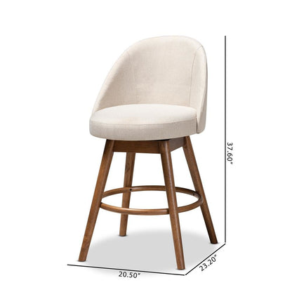 Walnut-Finished Wood Swivel Counter Stool Set of 2
