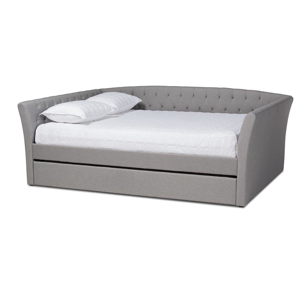 Light Grey Fabric Upholstered Full Size Daybed with Roll-Out Trundle Bed
