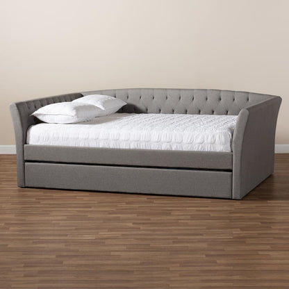 Light Grey Fabric Upholstered Full Size Daybed with Roll-Out Trundle Bed