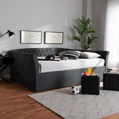 Delora Modern and Contemporary Dark Grey Fabric Upholstered Queen Size Daybed