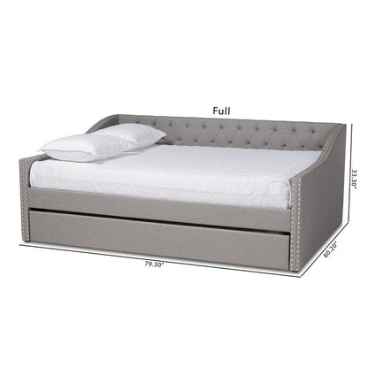 Light Grey Fabric Upholstered Full Size Daybed with Roll-Out Trundle Bed