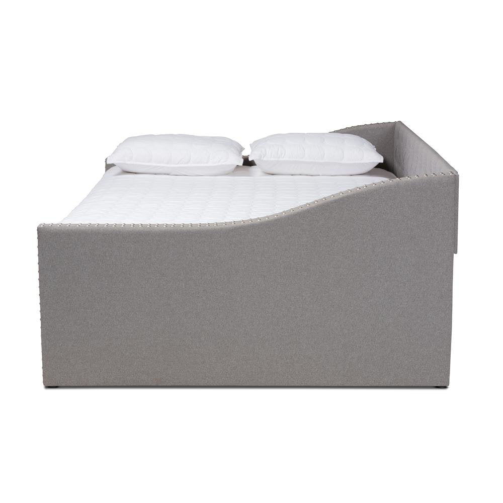 Light Grey Fabric Upholstered Full Size Daybed with Roll-Out Trundle Bed