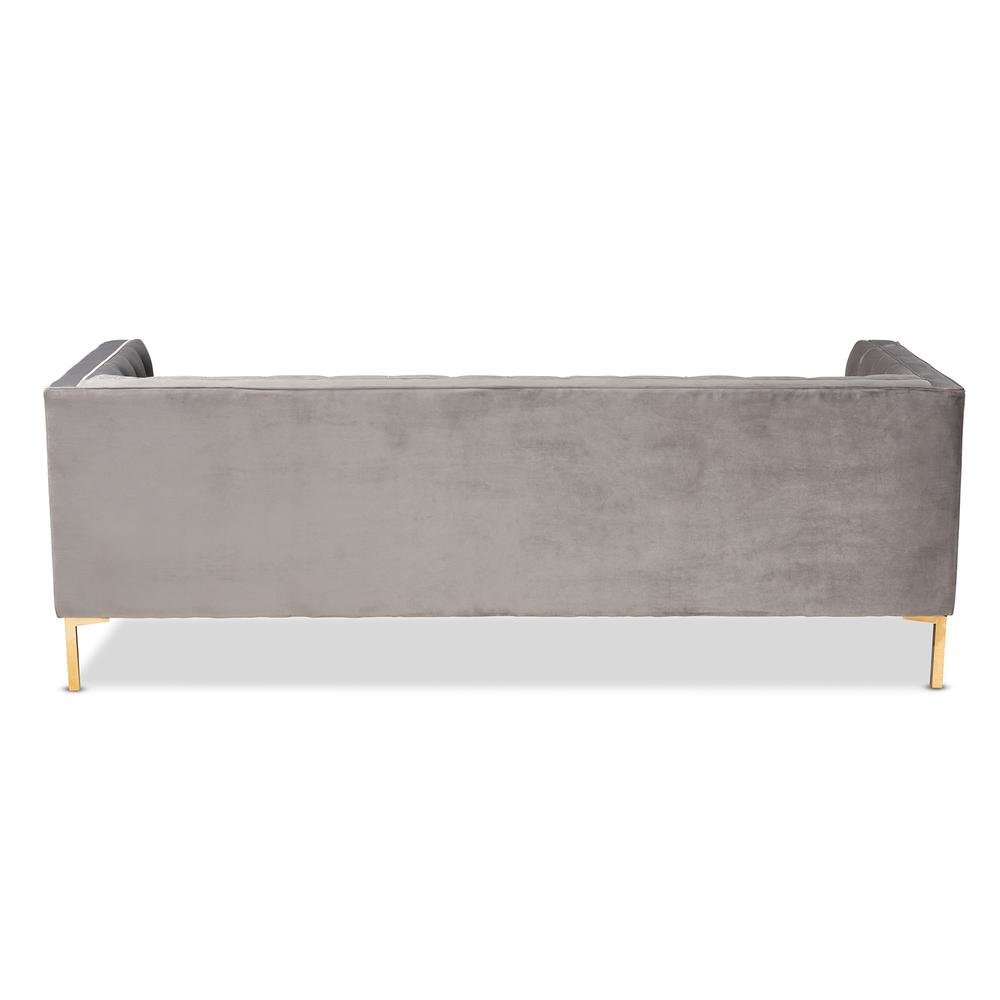Baxton Studio Zanetta Glam and Luxe Gray Velvet Upholstered Gold Finished Sofa