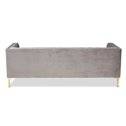 Baxton Studio Zanetta Glam and Luxe Gray Velvet Upholstered Gold Finished Sofa