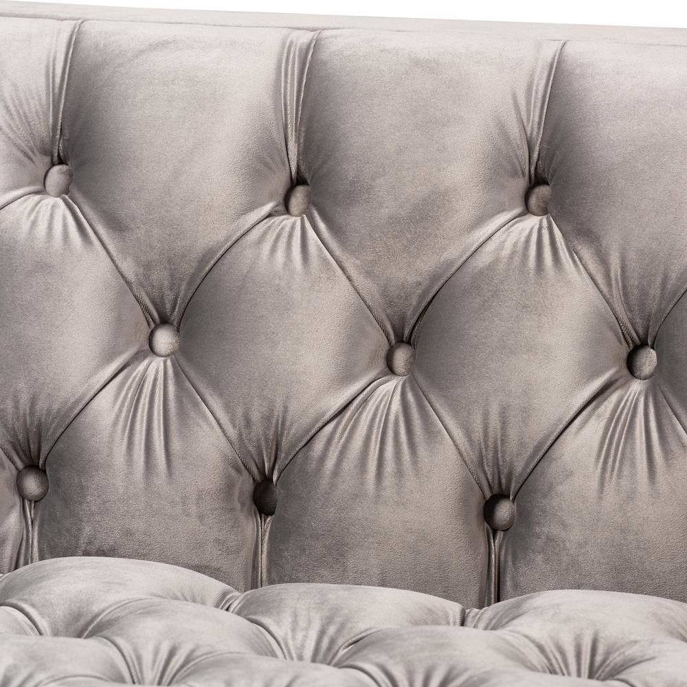 Baxton Studio Zanetta Glam and Luxe Gray Velvet Upholstered Gold Finished Sofa
