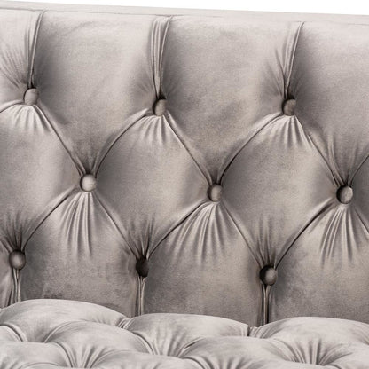 Baxton Studio Zanetta Glam and Luxe Gray Velvet Upholstered Gold Finished Sofa