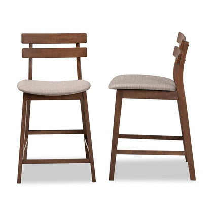 Light Grey Fabric Upholstered Walnut Finished 2-Piece Wood Counter Stool Set