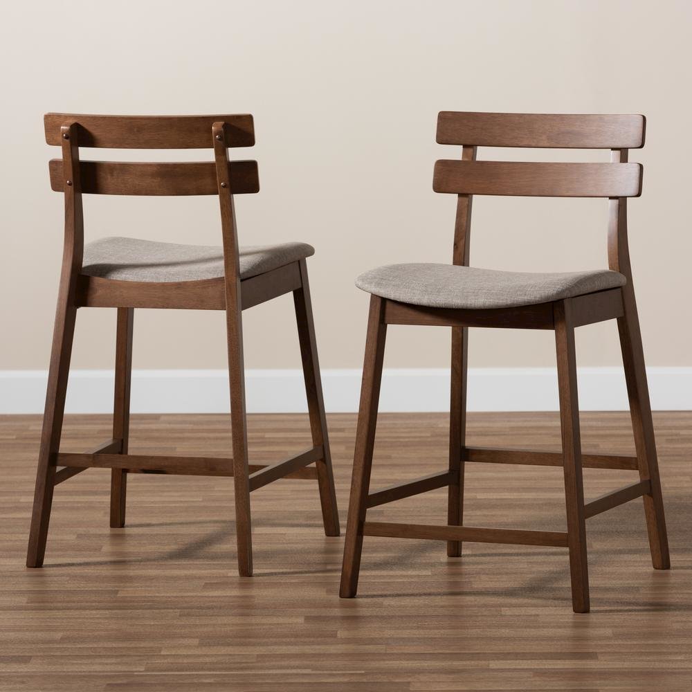 Light Grey Fabric Upholstered Walnut Finished 2-Piece Wood Counter Stool Set