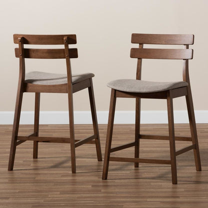 Light Grey Fabric Upholstered Walnut Finished 2-Piece Wood Counter Stool Set
