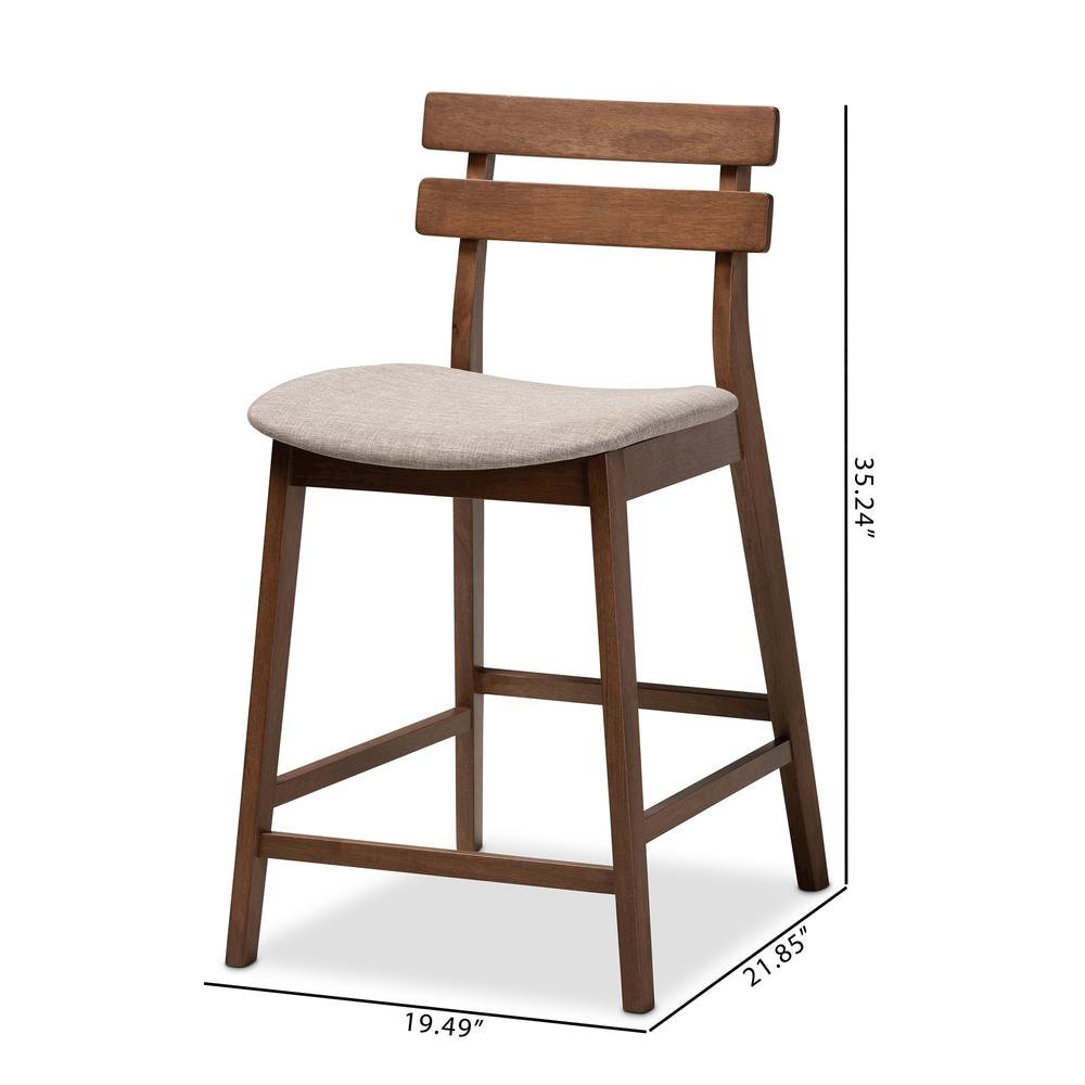 Light Grey Fabric Upholstered Walnut Finished 2-Piece Wood Counter Stool Set