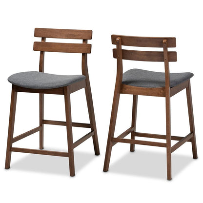 Dark Grey Fabric Upholstered Walnut Finished 2-Piece Wood Counter Stool Set