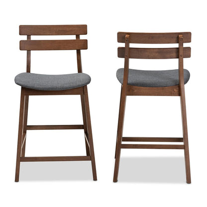 Dark Grey Fabric Upholstered Walnut Finished 2-Piece Wood Counter Stool Set