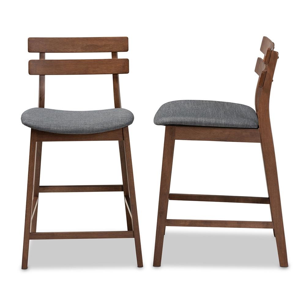 Dark Grey Fabric Upholstered Walnut Finished 2-Piece Wood Counter Stool Set