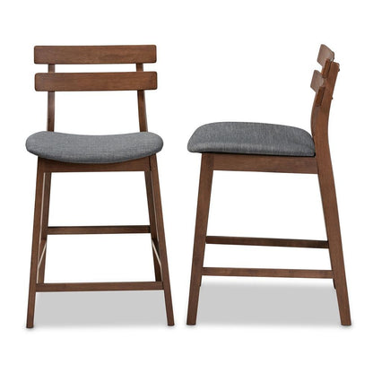 Dark Grey Fabric Upholstered Walnut Finished 2-Piece Wood Counter Stool Set