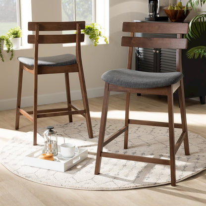 Dark Grey Fabric Upholstered Walnut Finished 2-Piece Wood Counter Stool Set