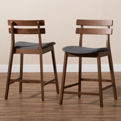 Dark Grey Fabric Upholstered Walnut Finished 2-Piece Wood Counter Stool Set