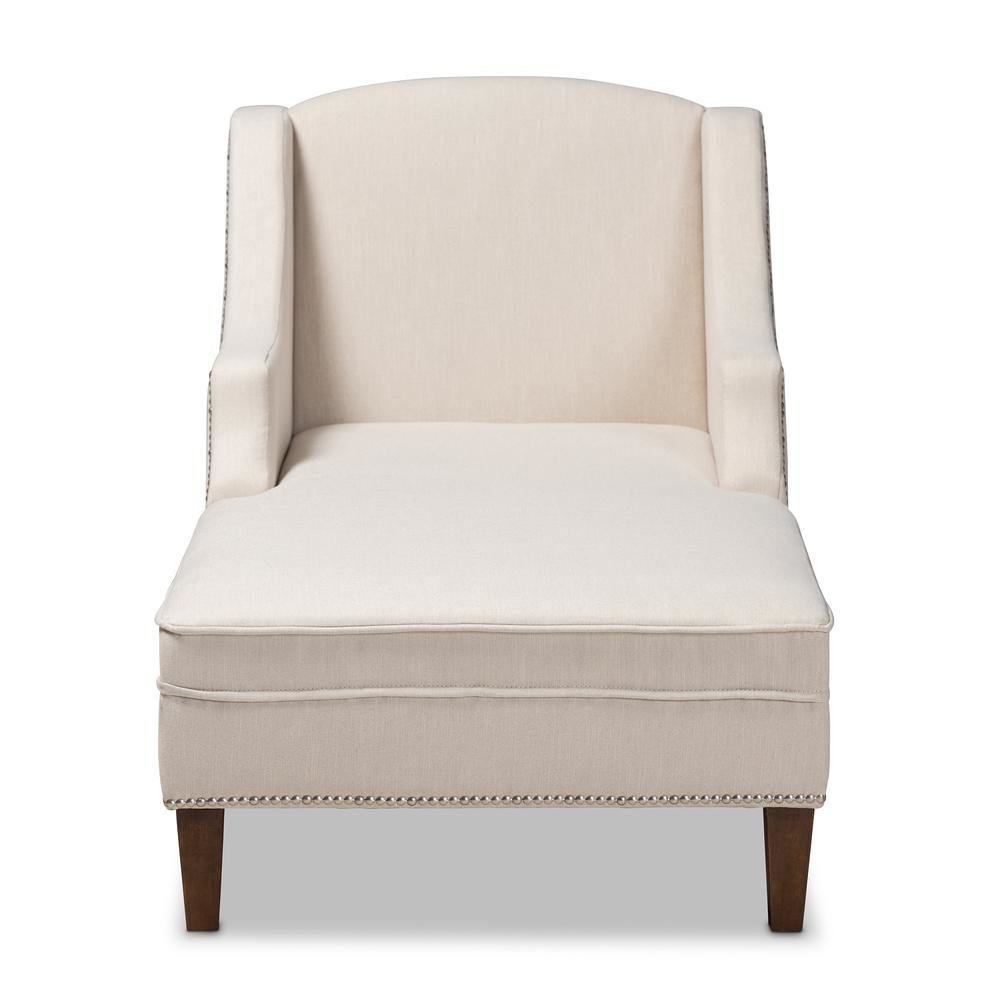 Beige Fabric Upholstered Wenge Brown Finished Chaise Lounge