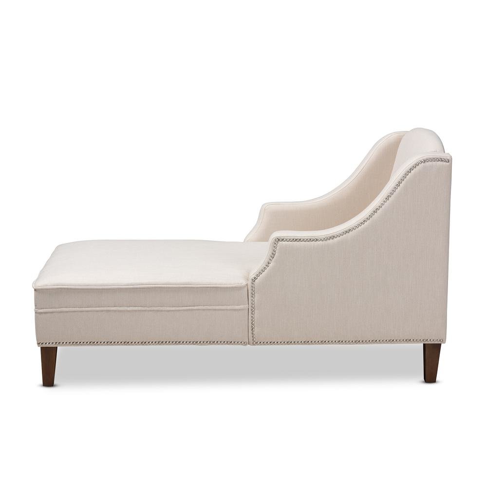 Beige Fabric Upholstered Wenge Brown Finished Chaise Lounge