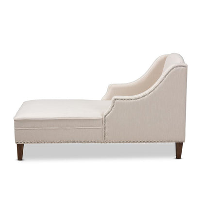 Beige Fabric Upholstered Wenge Brown Finished Chaise Lounge