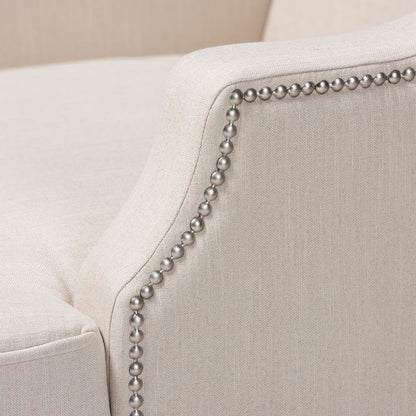 Beige Fabric Upholstered Wenge Brown Finished Chaise Lounge