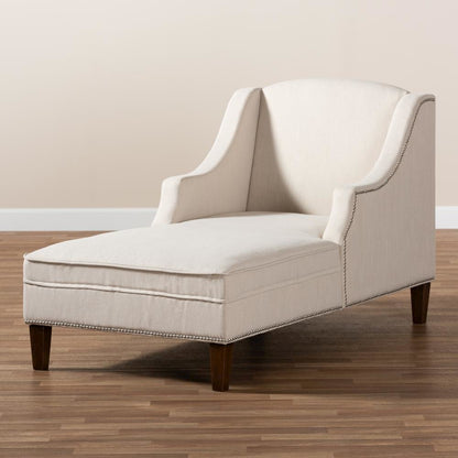 Beige Fabric Upholstered Wenge Brown Finished Chaise Lounge