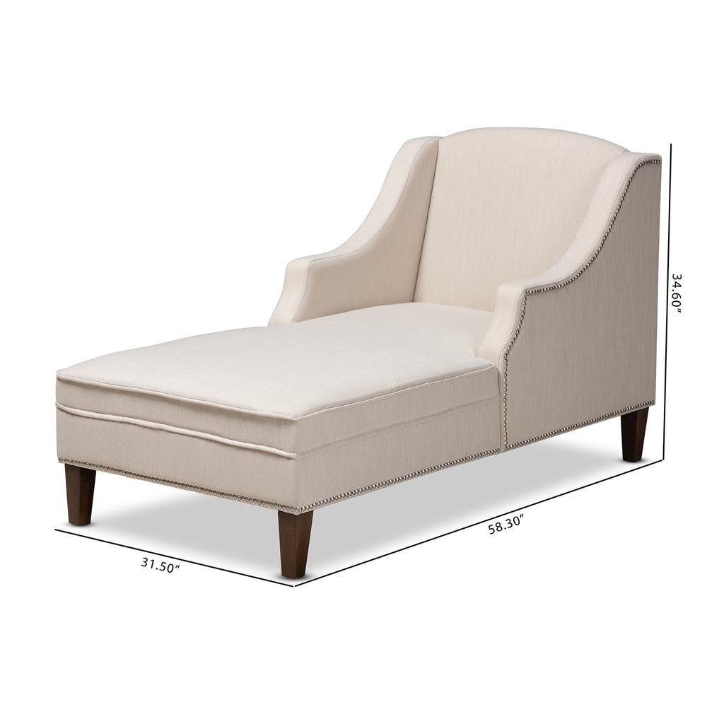 Beige Fabric Upholstered Wenge Brown Finished Chaise Lounge