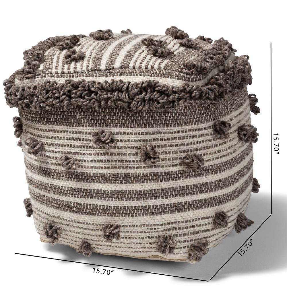 Eligah Moroccan Inspired Ivory and Brown Handwoven Wool Pouf Ottoman