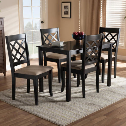 Sand Fabric Upholstered Espresso Brown Finished 5-Piece Wood Dining Set