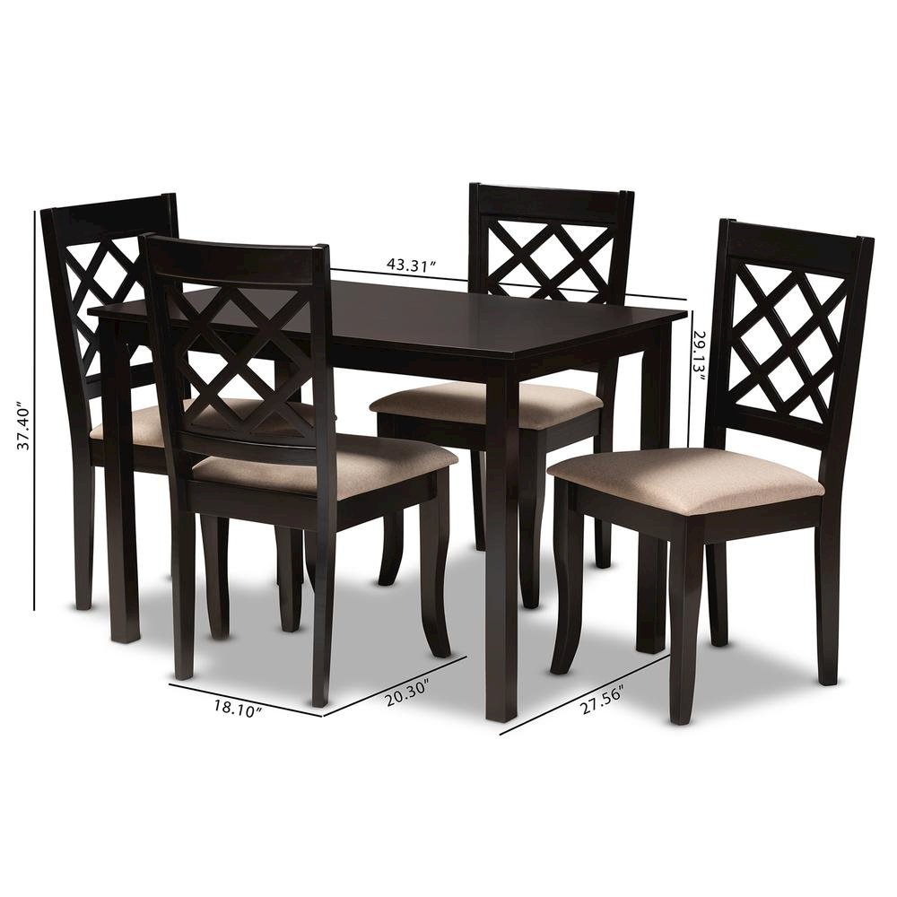 Sand Fabric Upholstered Espresso Brown Finished 5-Piece Wood Dining Set