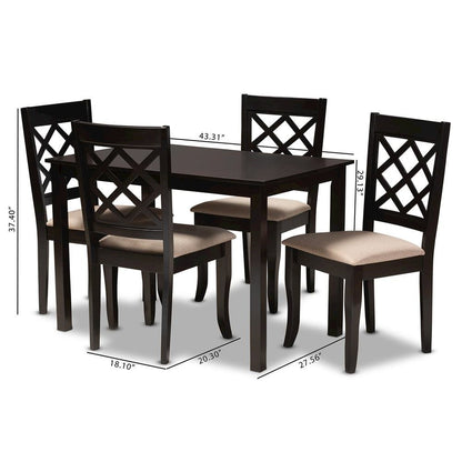 Sand Fabric Upholstered Espresso Brown Finished 5-Piece Wood Dining Set