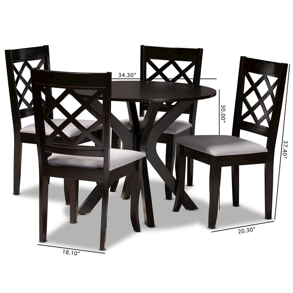 Grey Fabric Upholstered and Dark Brown Finished Wood 5-Piece Dining Set
