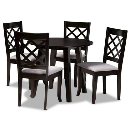 Grey Fabric Upholstered and Dark Brown Finished Wood 5-Piece Dining Set
