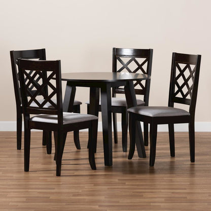 Grey Fabric Upholstered and Dark Brown Finished Wood 5-Piece Dining Set