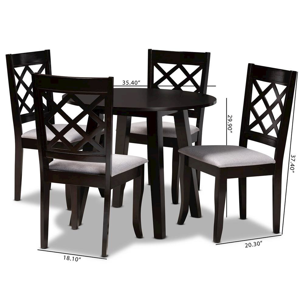 Grey Fabric Upholstered and Dark Brown Finished Wood 5-Piece Dining Set