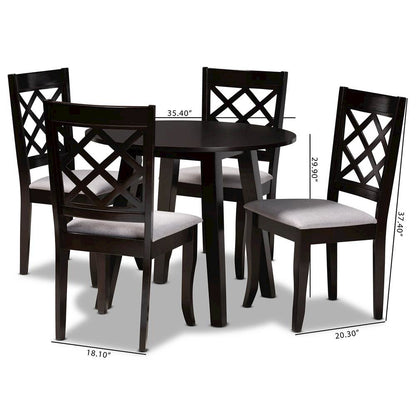 Grey Fabric Upholstered and Dark Brown Finished Wood 5-Piece Dining Set