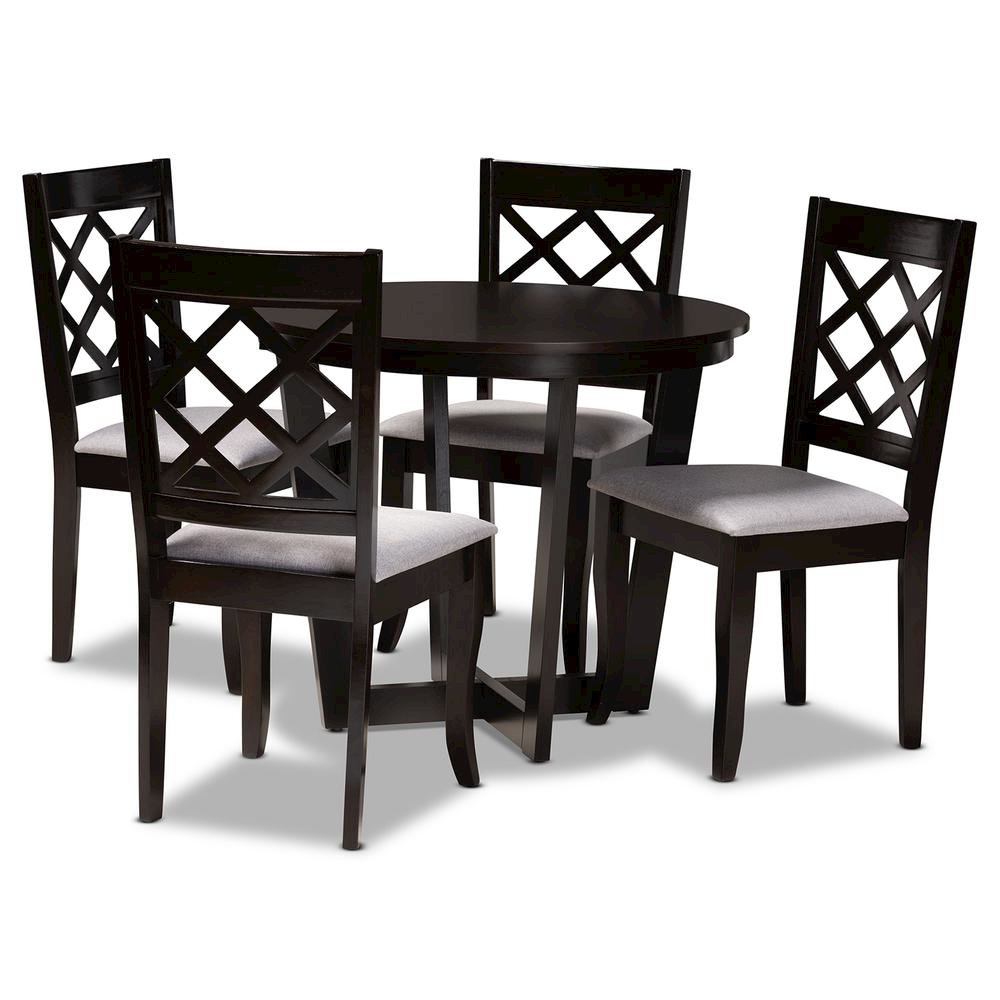 Grey Fabric Upholstered and Dark Brown Finished Wood 5-Piece Dining Set