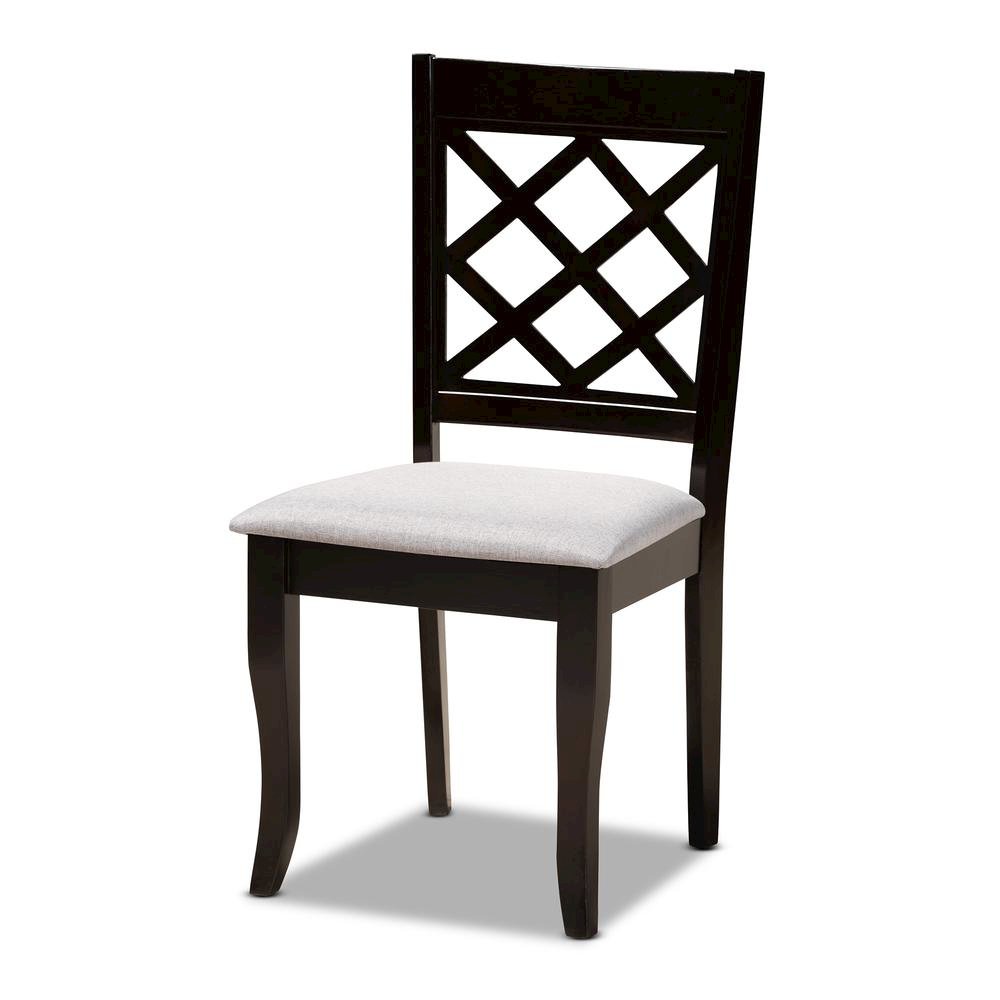 Grey Fabric Upholstered and Dark Brown Finished Wood 5-Piece Dining Set