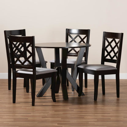 Grey Fabric Upholstered and Dark Brown Finished Wood 5-Piece Dining Set