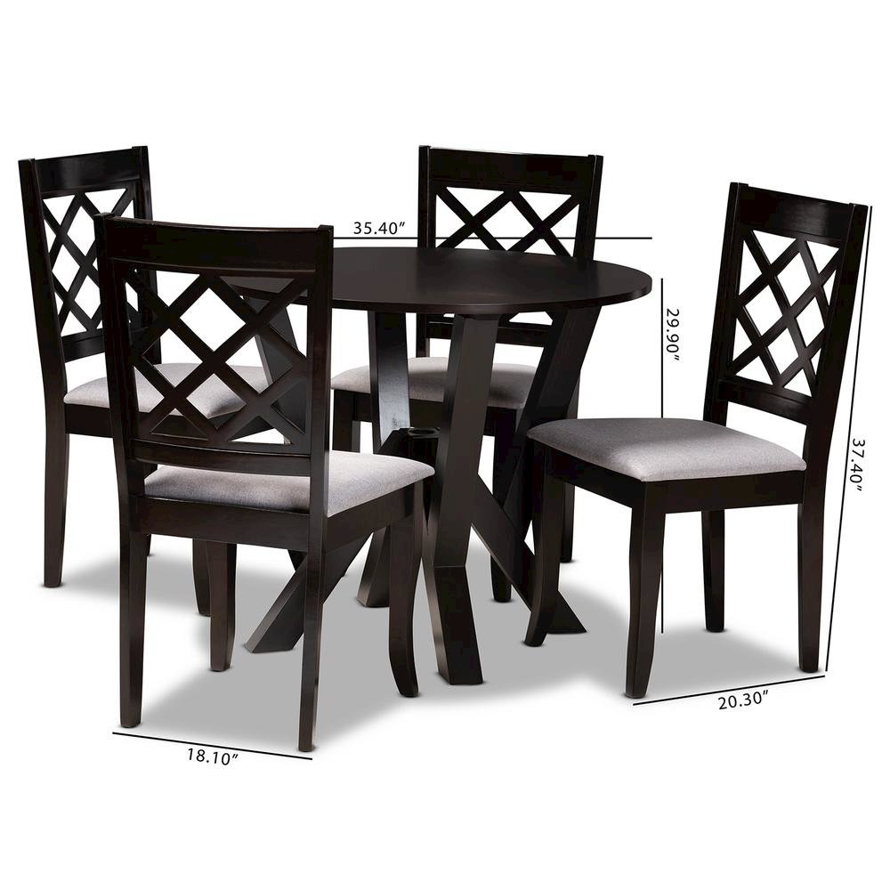 Grey Fabric Upholstered and Dark Brown Finished Wood 5-Piece Dining Set