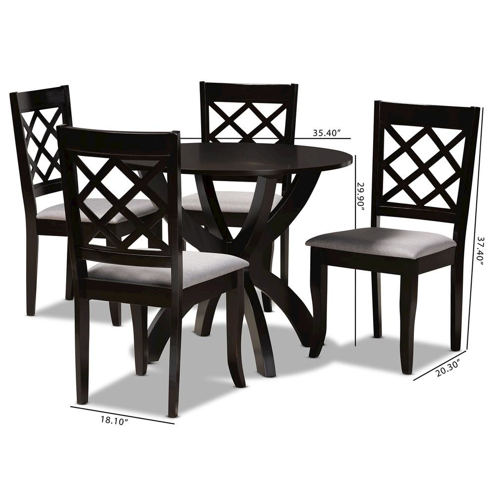 Grey Fabric Upholstered and Dark Brown Finished Wood 5-Piece Dining Set