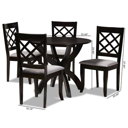 Grey Fabric Upholstered and Dark Brown Finished Wood 5-Piece Dining Set