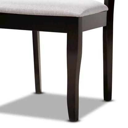 Grey Fabric Upholstered and Dark Brown Finished Wood 6-Piece Dining Set