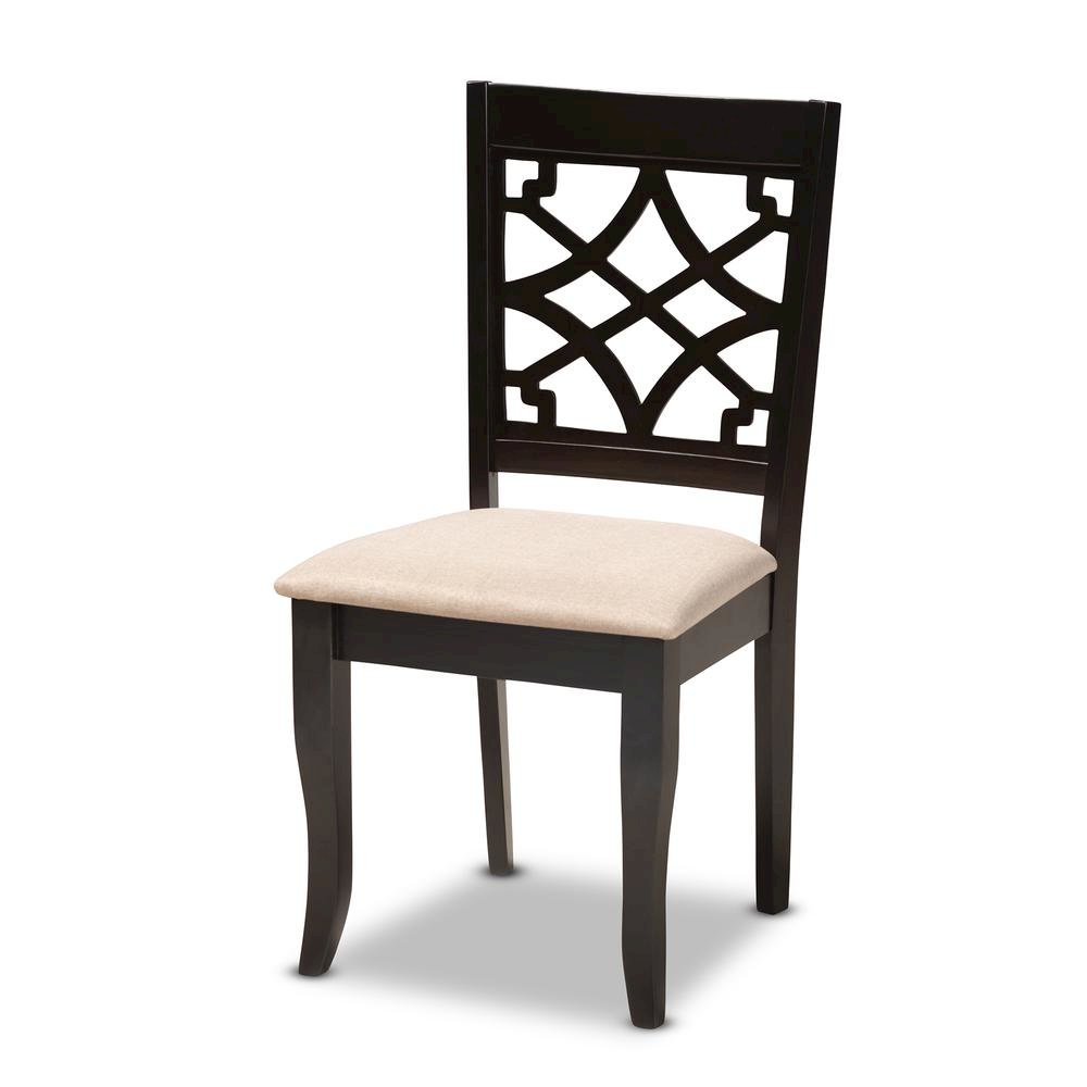 Sand Fabric Upholstered Espresso Brown Finished 5-Piece Wood Dining Set