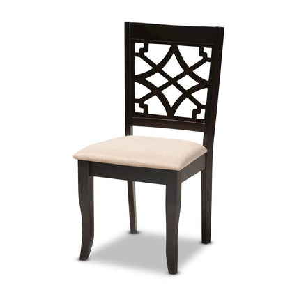 Sand Fabric Upholstered Espresso Brown Finished 5-Piece Wood Dining Set