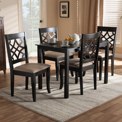 Sand Fabric Upholstered Espresso Brown Finished 5-Piece Wood Dining Set