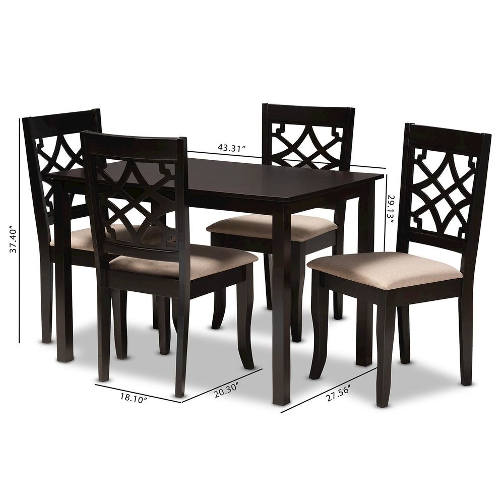 Sand Fabric Upholstered Espresso Brown Finished 5-Piece Wood Dining Set