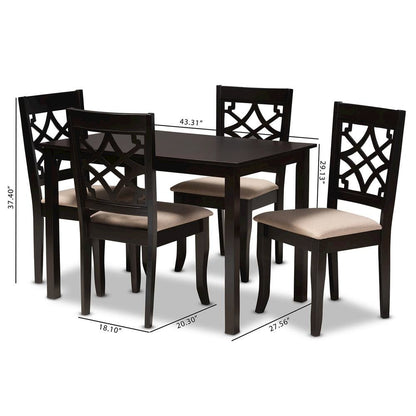 Sand Fabric Upholstered Espresso Brown Finished 5-Piece Wood Dining Set